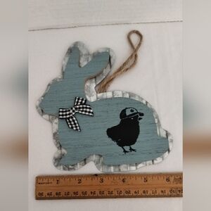 Blue Bunny Wall Hanging with Black Chick Design Chalk Couture
